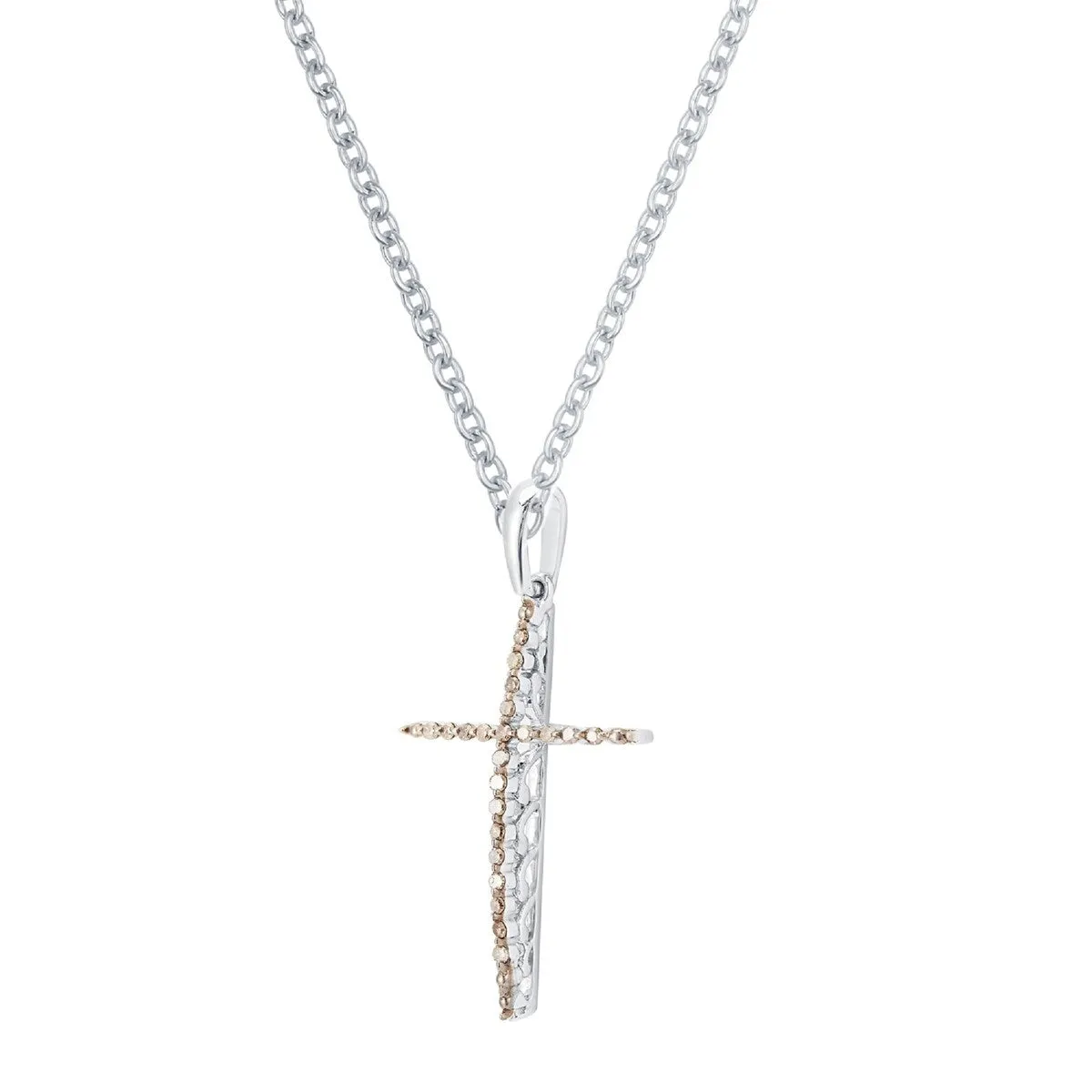 Sterling Silver 0.30CTTW Natural Champagne Diamond Cross Pendant sold by Zulily product image thumbnail 2
