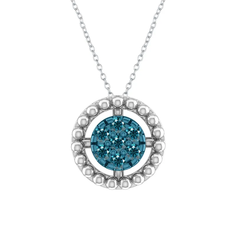 Sterling Silver 1/18 CTTW Natural Blue Diamond Beaded Circle Pendant sold by Zulily