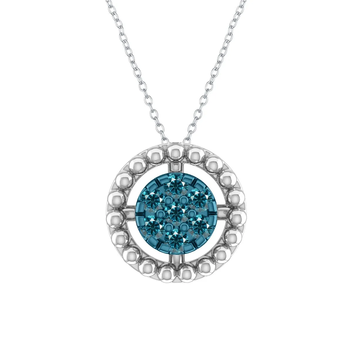 Sterling Silver 1/18 CTTW Natural Blue Diamond Beaded Circle Pendant sold by Zulily