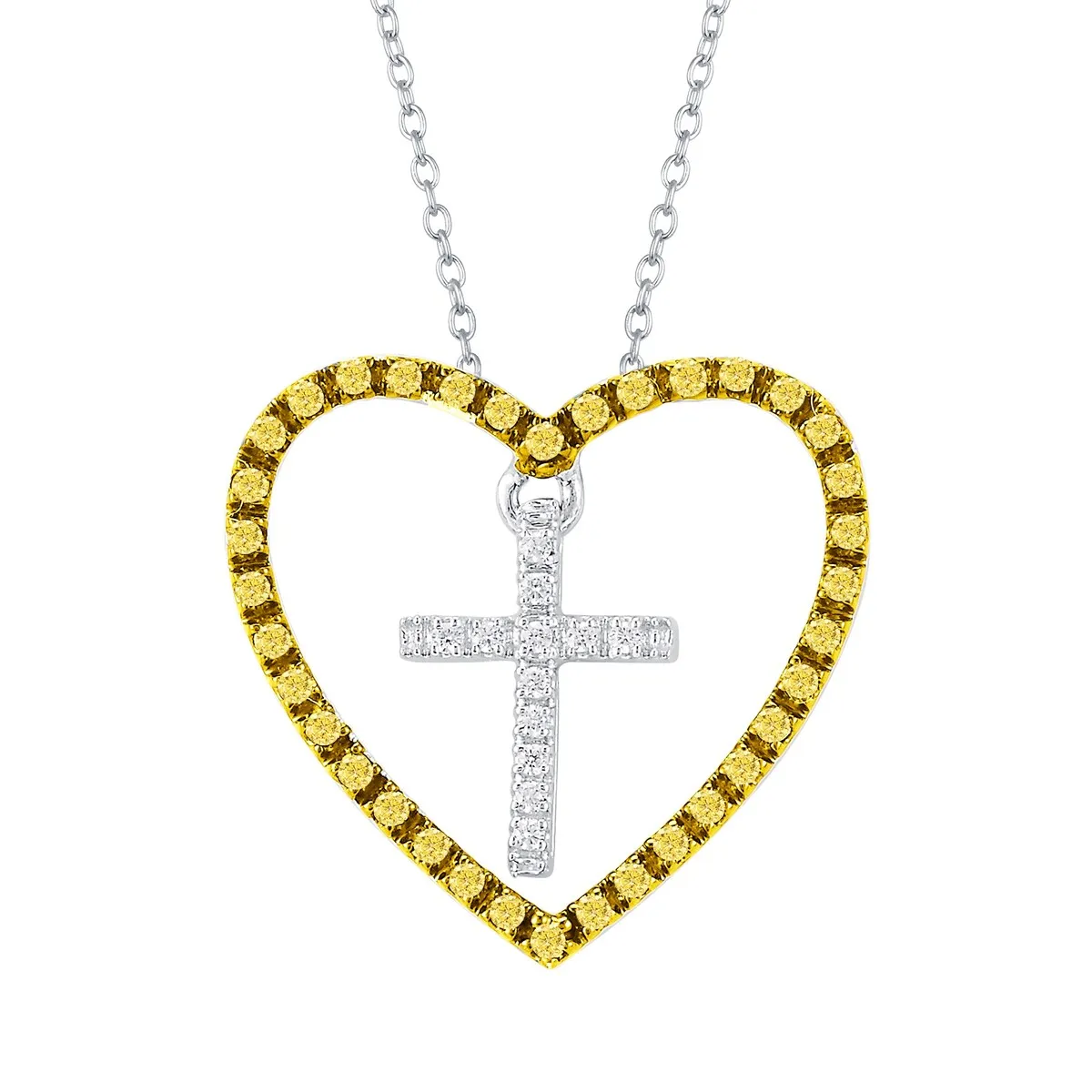 Sterling Silver 0.25CTTW Yellow Diamond & White Diamond Heart Pendant sold by Zulily
