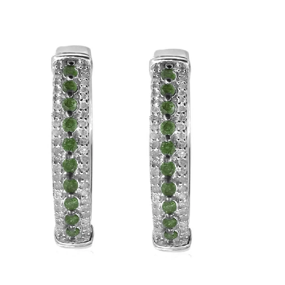 Sterling Silver 1.00 CTTW Genuine Green Diamond Hoop Earrings sold by Zulily