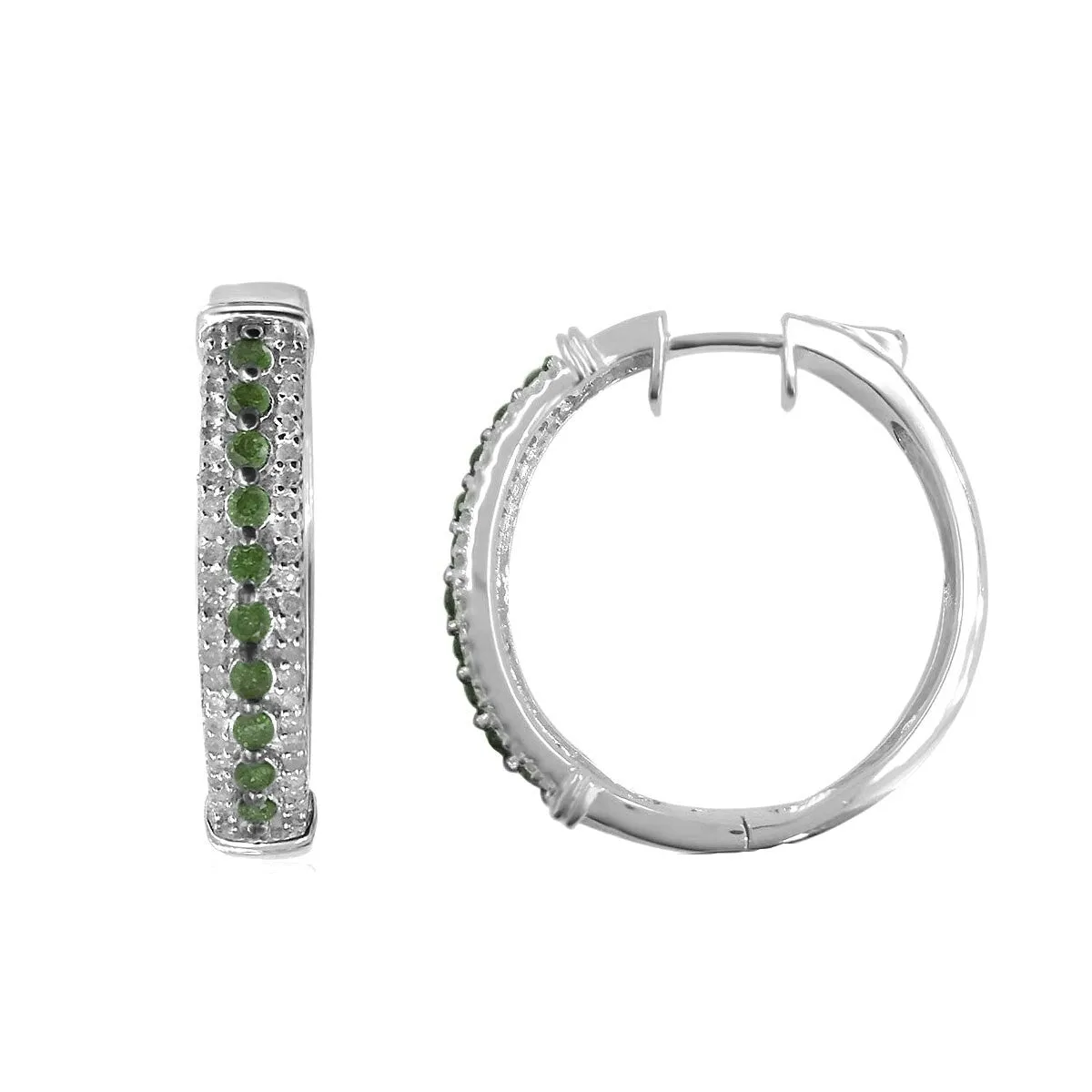 Sterling Silver 1.00 CTTW Genuine Green Diamond Hoop Earrings sold by Zulily product image thumbnail 2