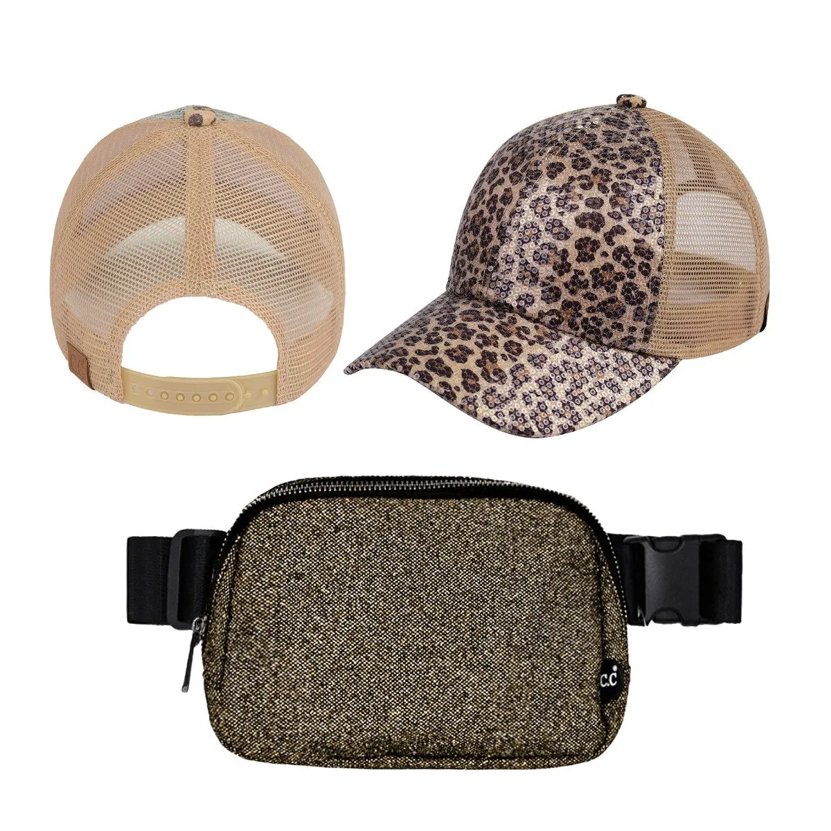 CC Sequin Leopard Baseball Cap & Glitter Belt Bag Set - Stylish & Trendy sold by Zulily product image thumbnail 5