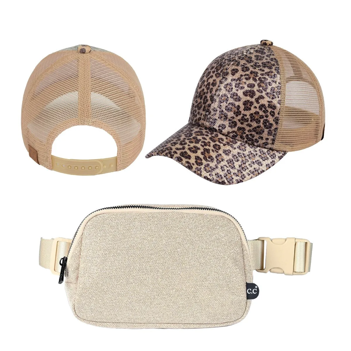CC Sequin Leopard Baseball Cap & Glitter Belt Bag Set - Stylish & Trendy sold by Zulily product image thumbnail 4