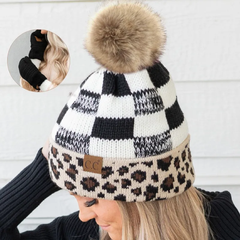 CC Beanie Leopard Buffalo Winter Hat and Lined Mittens, Set of 2 sold by Zulily