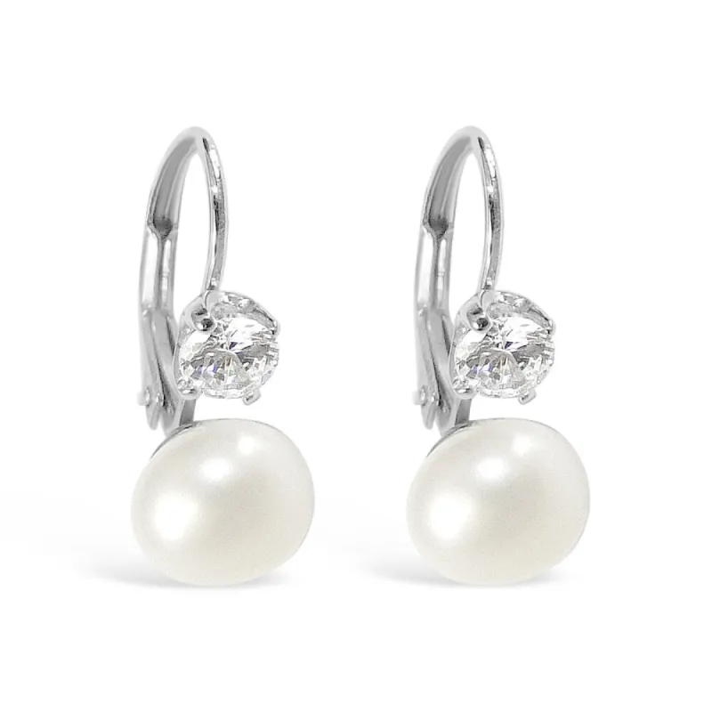Vera & Co. Sterling Silver Freshwater Pearl Drop and CZ Leverback Earring - White sold by Zulily