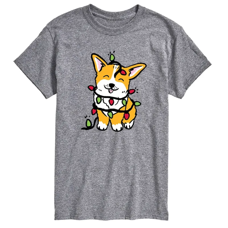 Big & Tall Corgi Wrapped in Christmas Lights Tee sold by Zulily