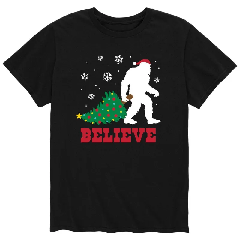 Men's Sasquatch Believe Christmas Tree Tee sold by Zulily