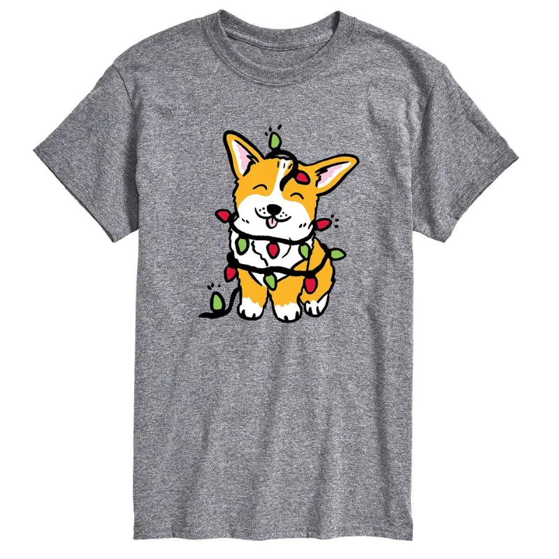 Men's Corgi Wrapped in Christmas Lights Tee sold by Zulily