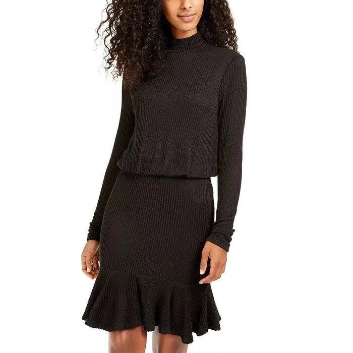 City Studios Junior's Sheath Textured Ruffle Hem Dress Black Size X-Small sold by Zulily