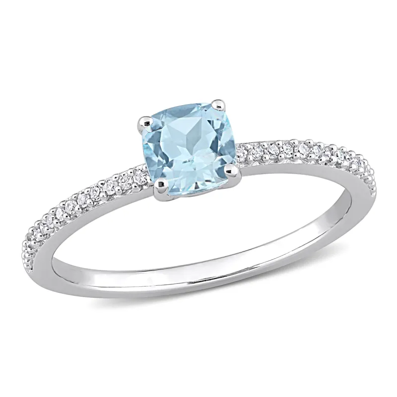 Miadora 4/5ct TGW Cushion Sky Blue Topaz and 1/10ct TW Promise Ring in 10k White Gold sold by Zulily