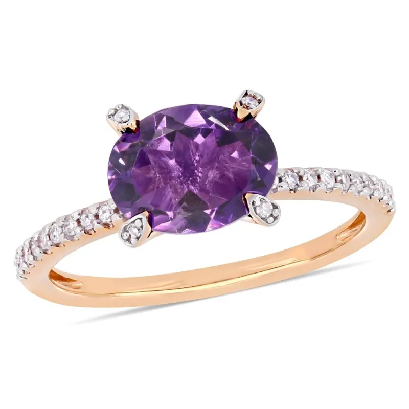 Miadora 10k Rose Gold Oval-Cut African-Amethyst and 1/10ct TDW Diamond Solitaire Ring sold by Zulily