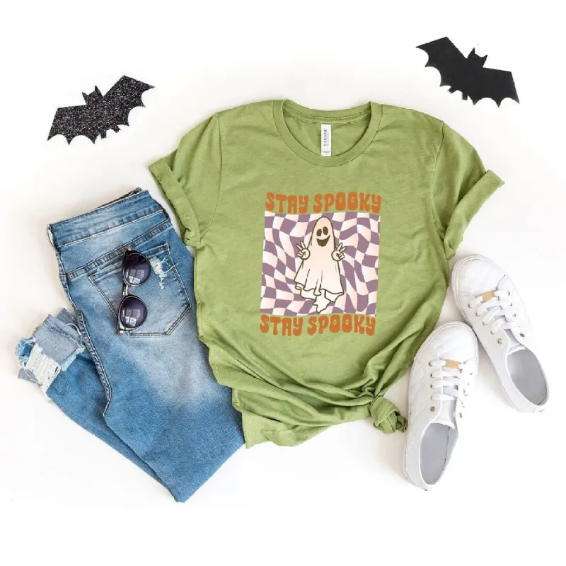 Checkered Stay Spooky Ghost Short Sleeve Tee sold by Zulily