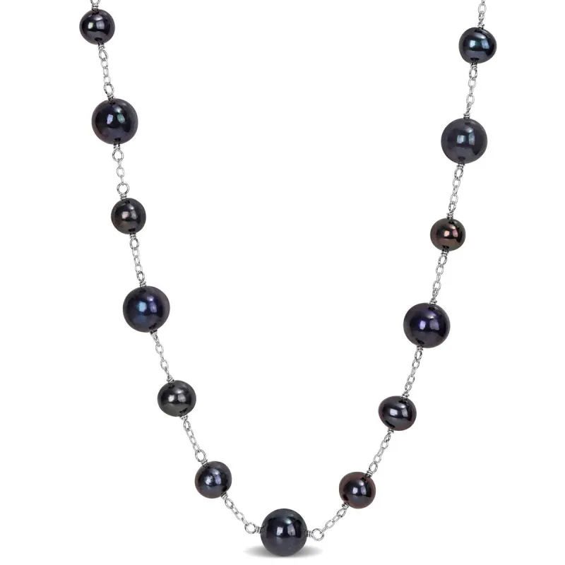 Sofia B. 6.5-8.5mm Black Cultured Freshwater Pearl Station Necklace Sterling Silver sold by Zulily
