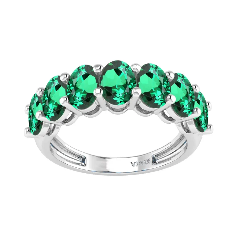 Sterling Silver Emerald 7 Stone Band Ring sold by Zulily