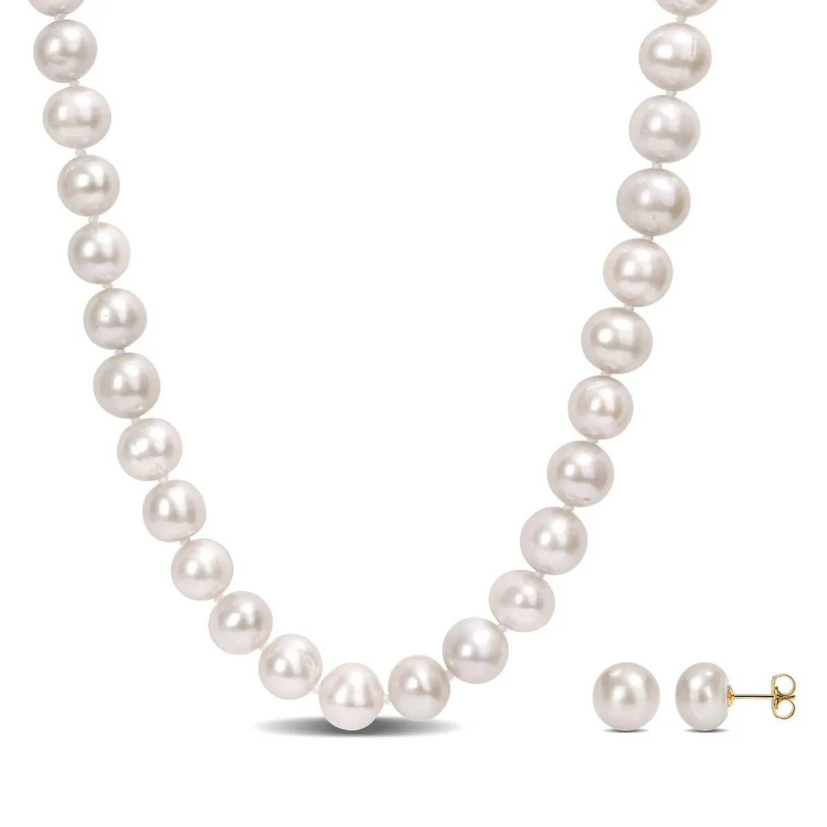 Sofia B. 9-10mm Cultured Freshwater Pearl Necklace and Stud Earrings Set 14k Yellow Gold sold by Zulily