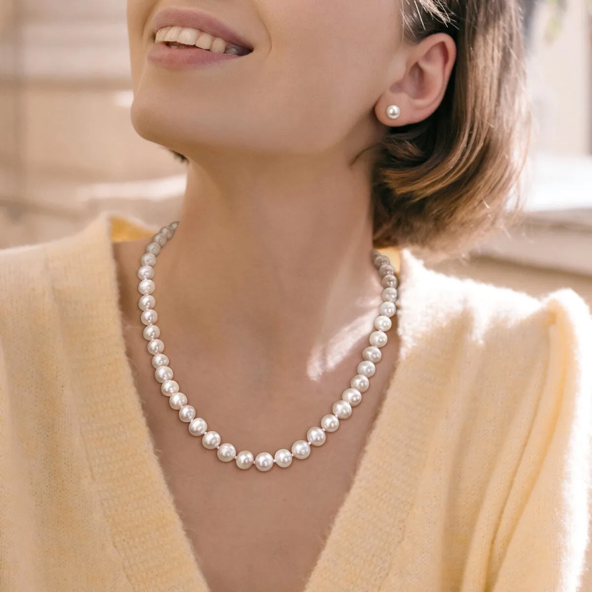 Sofia B. 9-10mm Cultured Freshwater Pearl Necklace and Stud Earrings Set 14k Yellow Gold sold by Zulily product image thumbnail 4