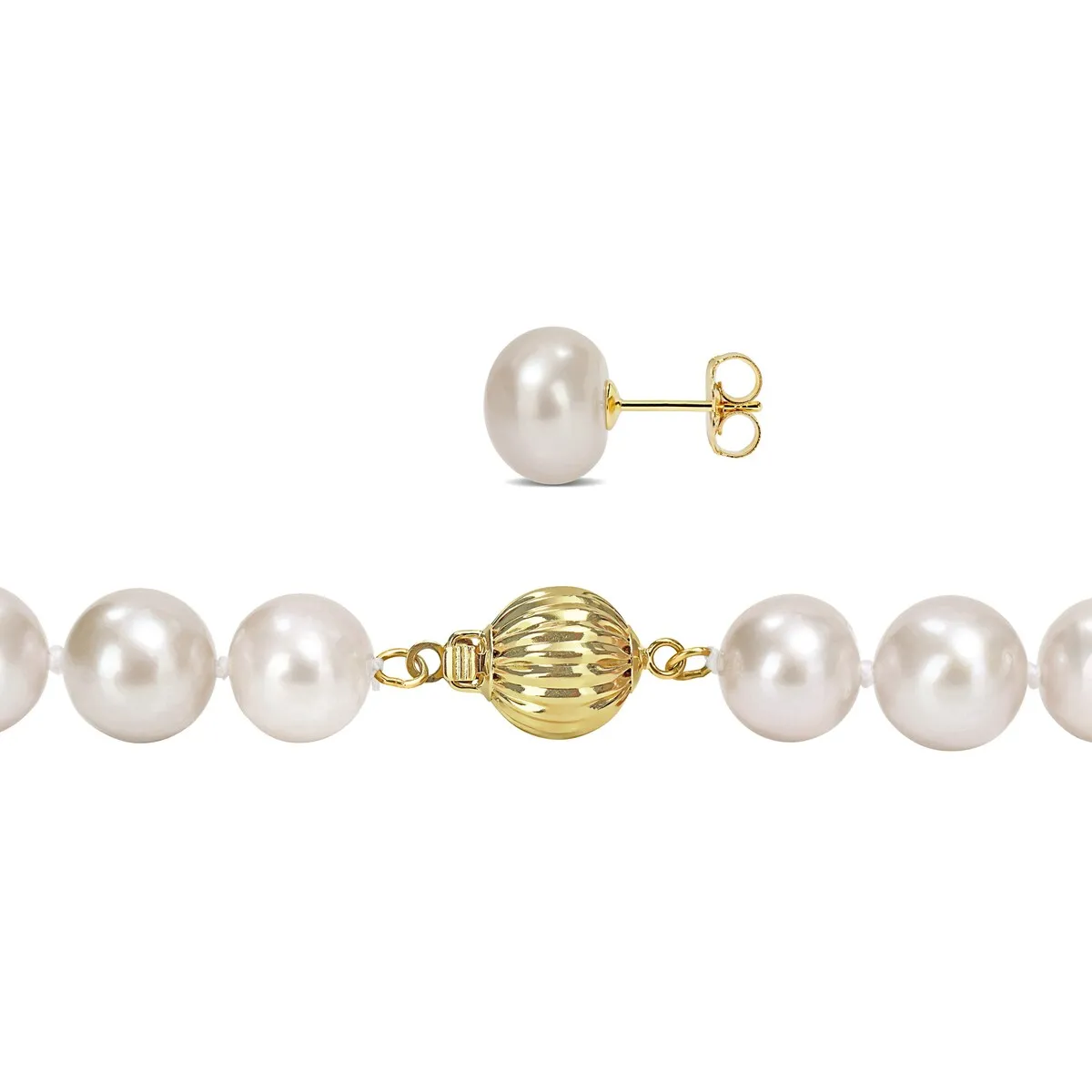 Sofia B. 9-10mm Cultured Freshwater Pearl Necklace and Stud Earrings Set 14k Yellow Gold sold by Zulily product image thumbnail 5