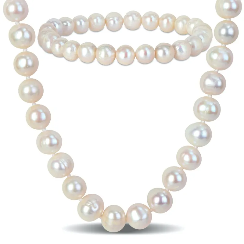 Sofia B. 8-9mm Cultured Freshwater Pearl Necklace and Elastic Bracelet Set Goldtone Clasp sold by Zulily