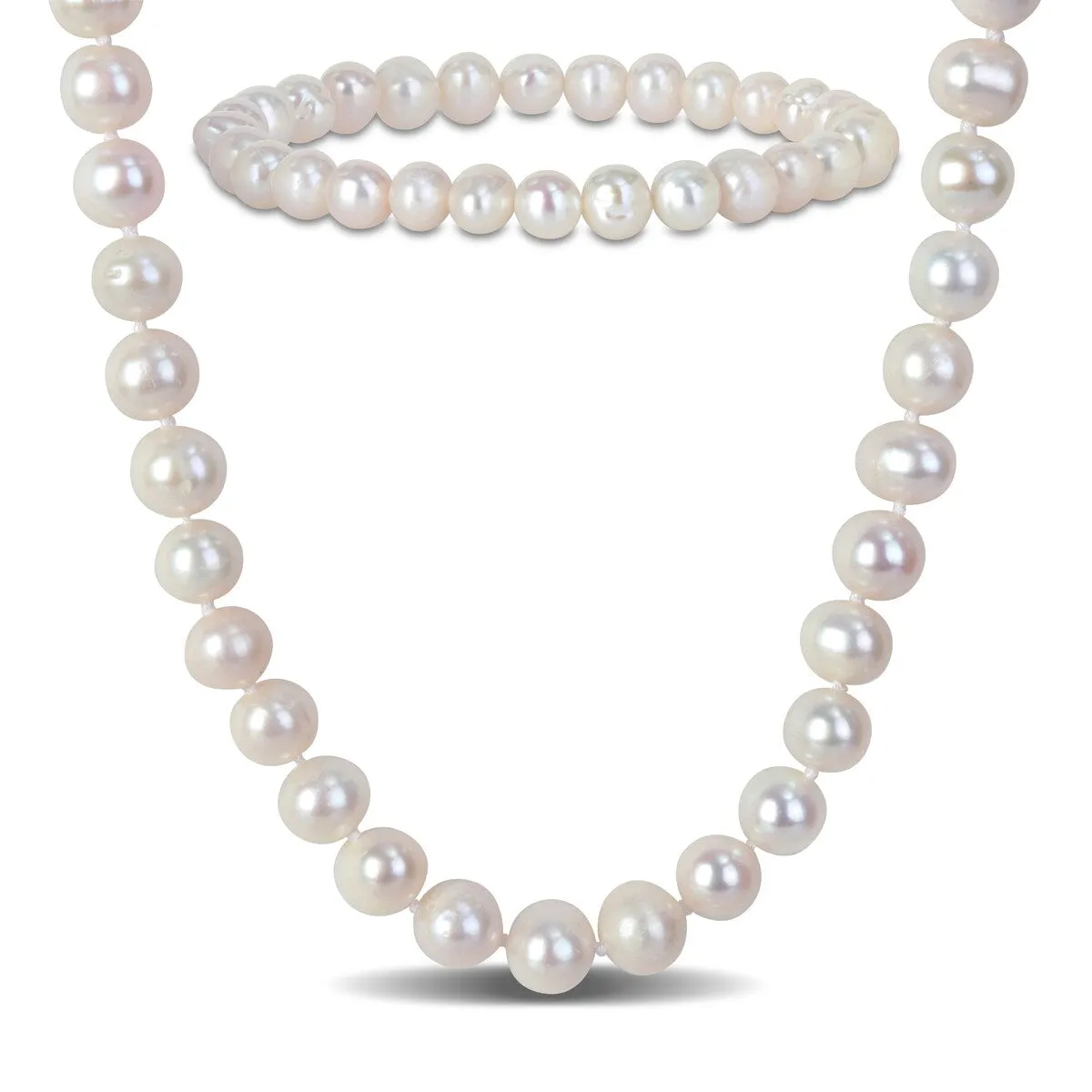 Sofia B. 7-8mm Cultured Freshwater Pearl Necklace and Elastic Bracelet Set Goldtone Clasp sold by Zulily