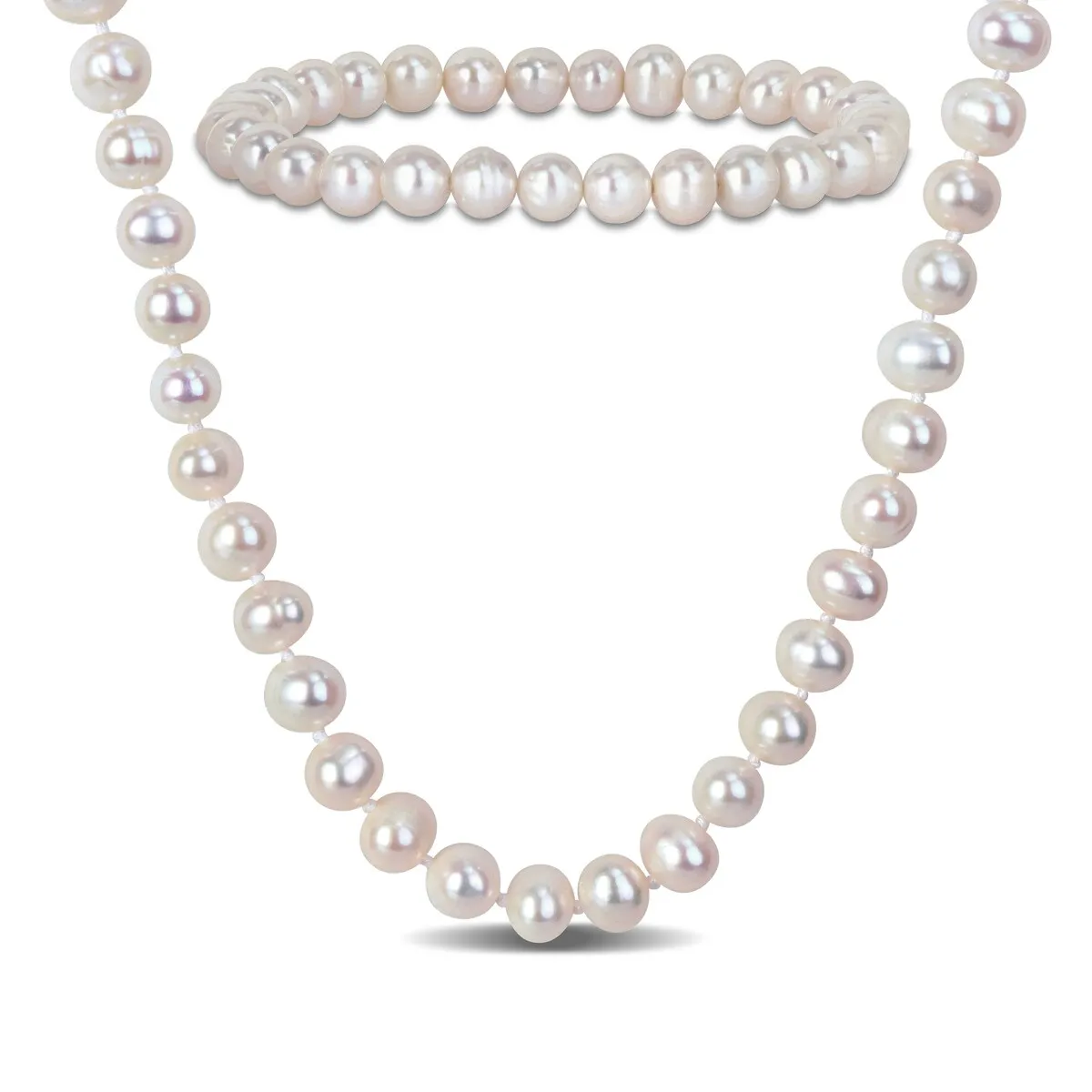 Sofia B. 6-7mm Cultured Freshwater Pearl Necklace and Elastic Bracelet Set Goldtone Clasp sold by Zulily