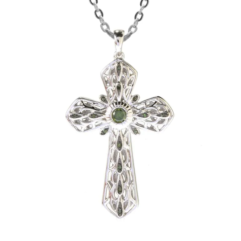 Sterling Silver 0.25Ct Natural Green Diamond Cross Pendant sold by Zulily