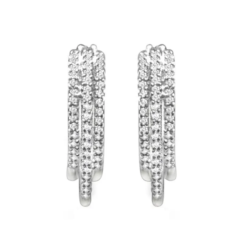 Sterling Silver 0.50 CTTW Real White Diamond Multi Row Hoop Earrings sold by Zulily