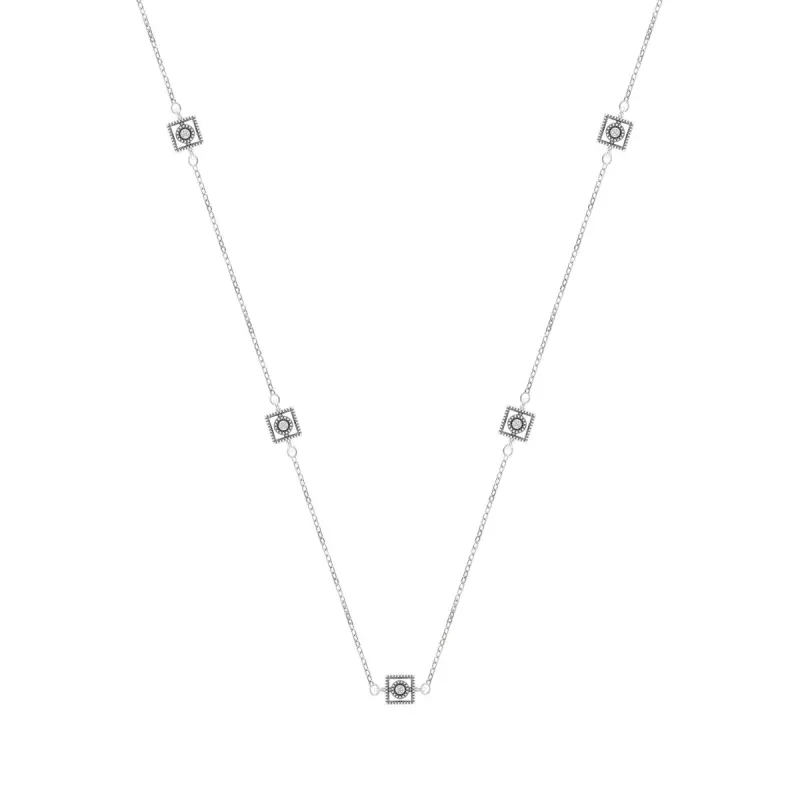 Sterling Silver Natural White Diamond Square Station Necklace sold by Zulily