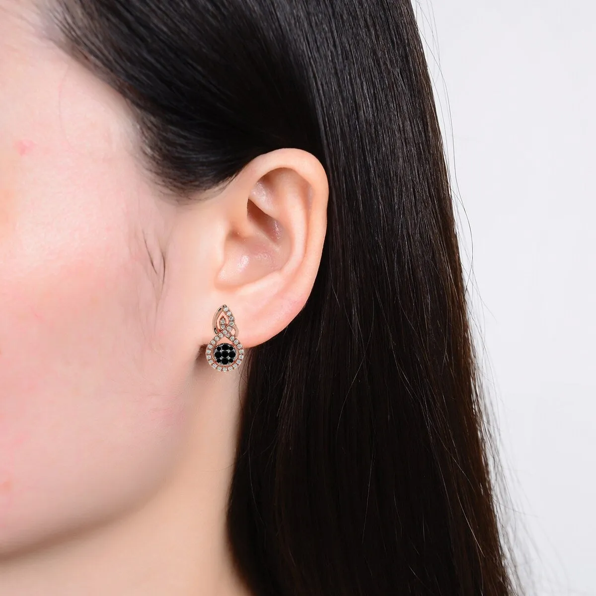 Rose Gold Over Sterling Silver 0.65 CTTW Natural Black Diamond and White Topaz Halo Earrings sold by Zulily product image thumbnail 4