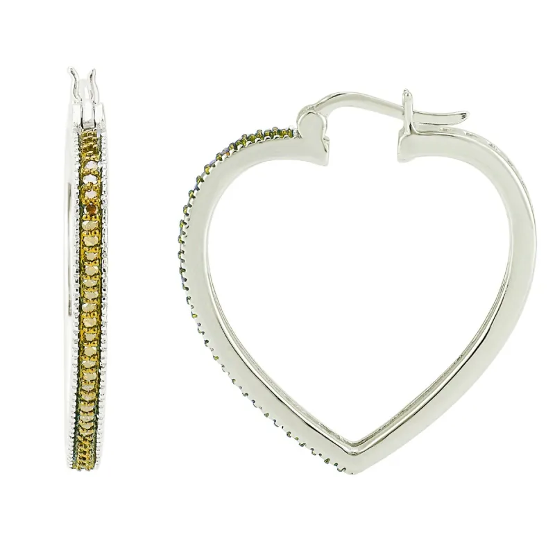 Sterling Silver Genuine Yellow Diamond Heart Shape Hoop Earrings sold by Zulily