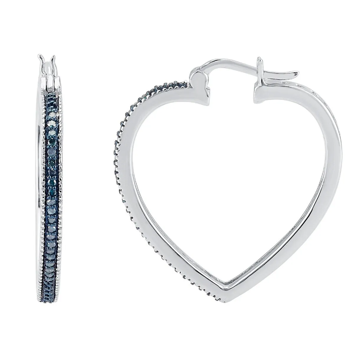 Sterling Silver with Genuine Blue Diamond Heart Shape Hoop Earrings for Women sold by Zulily product image thumbnail 2