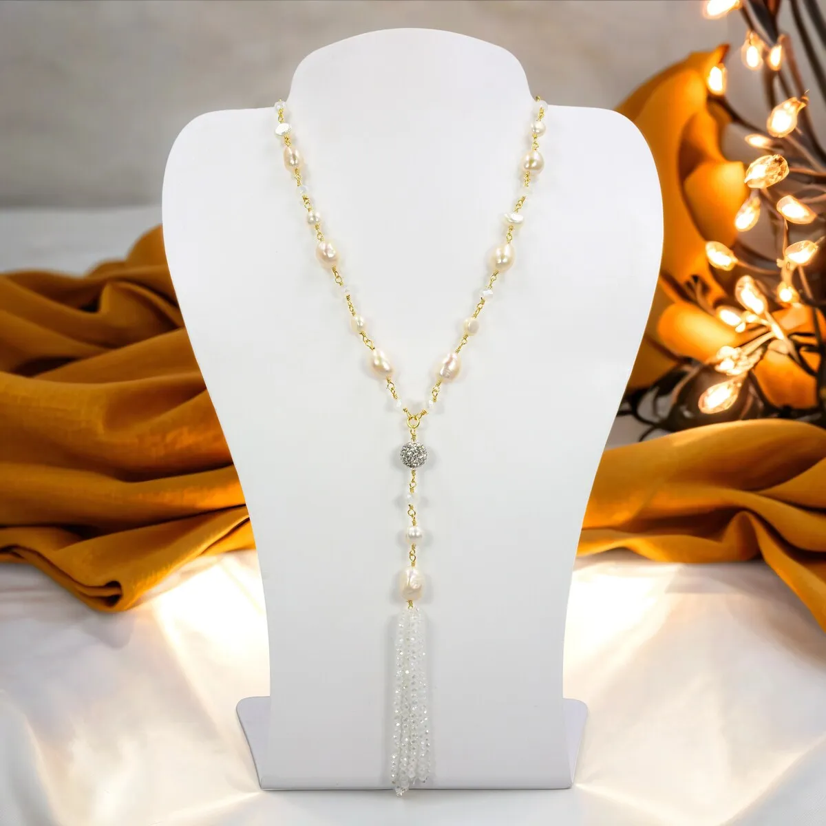 Set of 2pcs Cultured Pearl Tassel Lariat Necklace and Matching Earrings sold by Zulily product image thumbnail 3