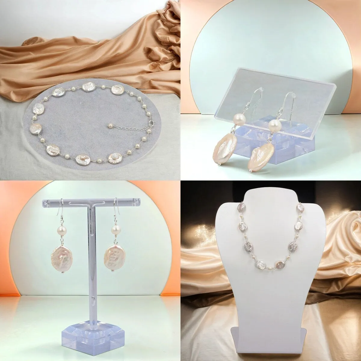 Set of 2pcs Matching Earrings and Single-Strand Necklace with Potato-Shaped and Coin-Shaped Pearls sold by Zulily