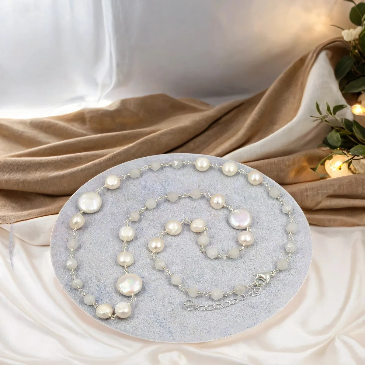 Set of 2pcs Moonstone and Freshwater Pearls Necklace with Matching Earrings sold by Zulily product image thumbnail 3