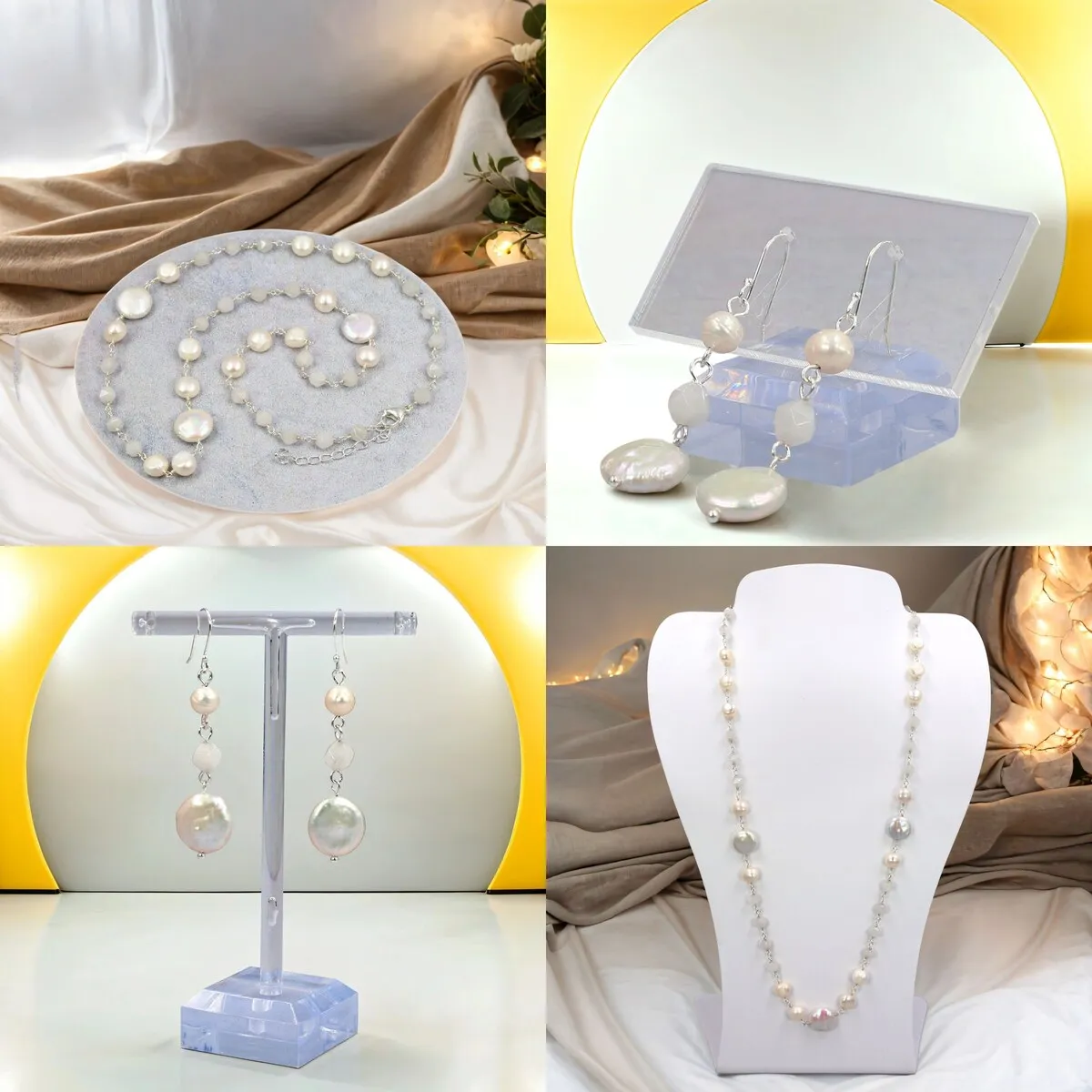 Set of 2pcs Moonstone and Freshwater Pearls Necklace with Matching Earrings sold by Zulily