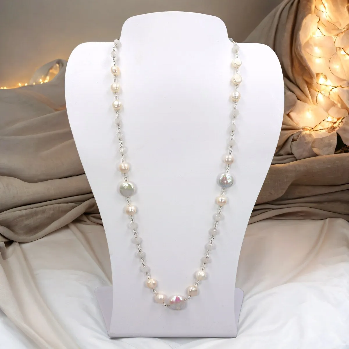 Set of 2pcs Moonstone and Freshwater Pearls Necklace with Matching Earrings sold by Zulily product image thumbnail 2