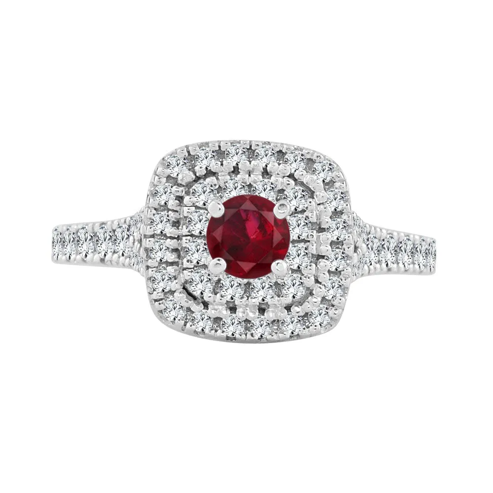 Auriya 14k Gold 2/5ct Ruby and 3/5ct TDW Round Diamond Double Halo Engagement Ring sold by Zulily product image thumbnail 4