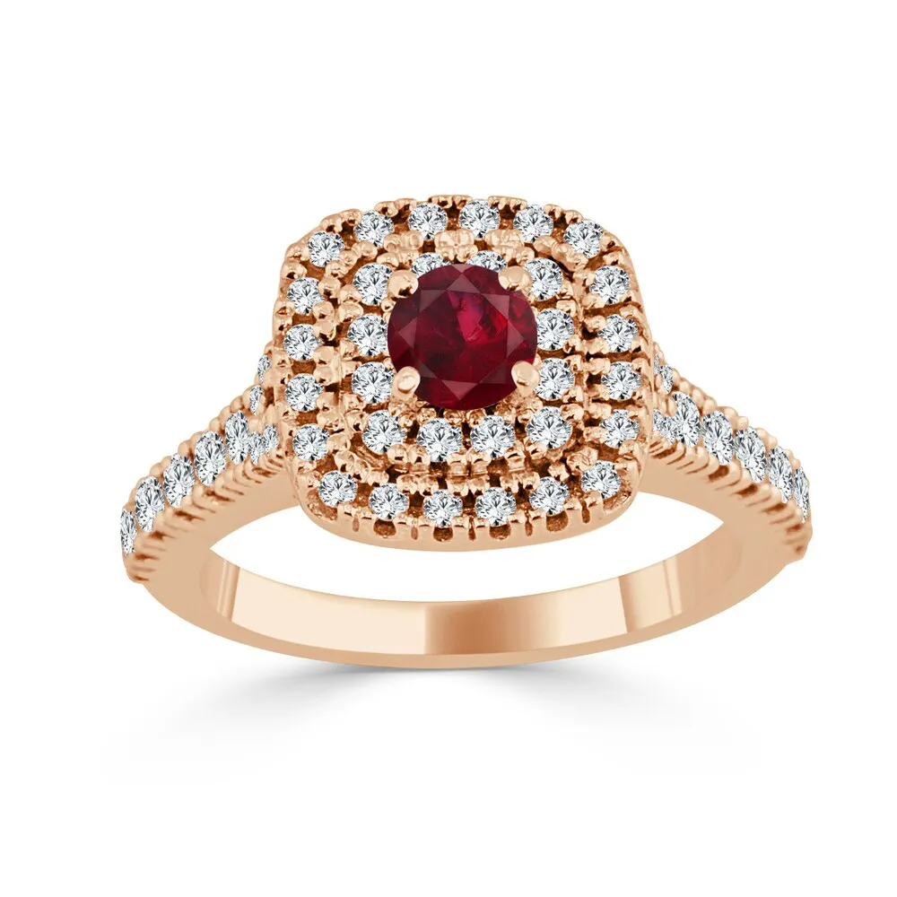 Auriya 14k Gold 2/5ct Ruby and 3/5ct TDW Round Diamond Double Halo Engagement Ring sold by Zulily product image thumbnail 3