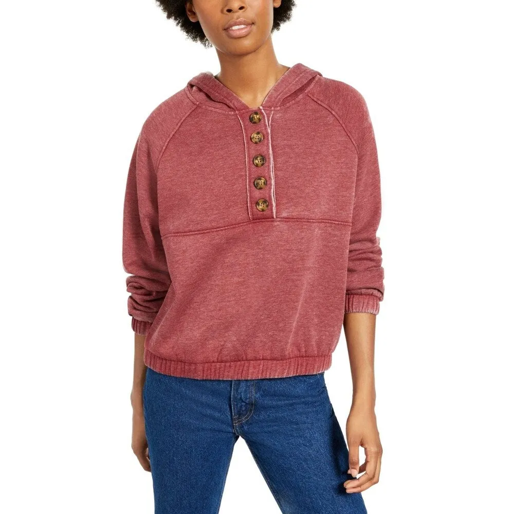 Hippie Rose Junior's Henley Hoodie Red Size X-Small sold by Zulily