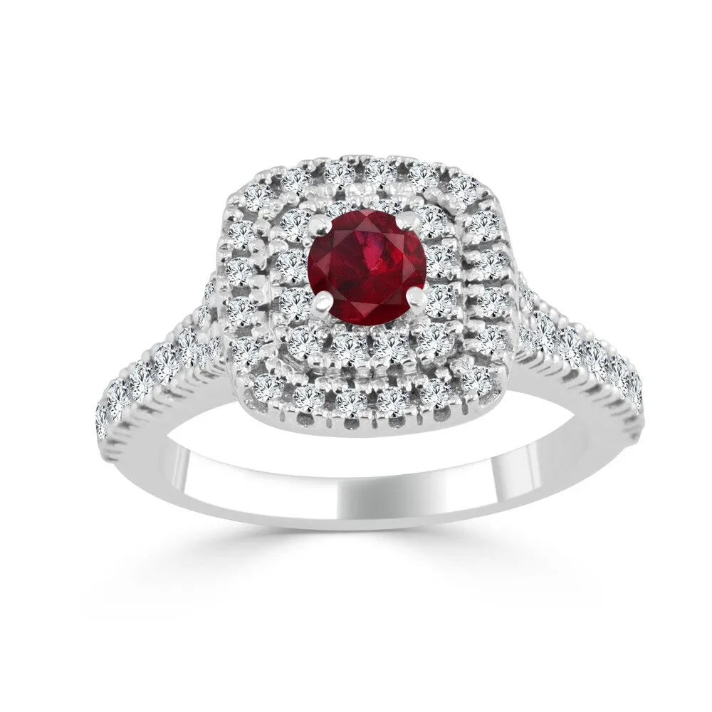 Auriya 14k Gold 2/5ct Ruby and 3/5ct TDW Round Diamond Double Halo Engagement Ring sold by Zulily