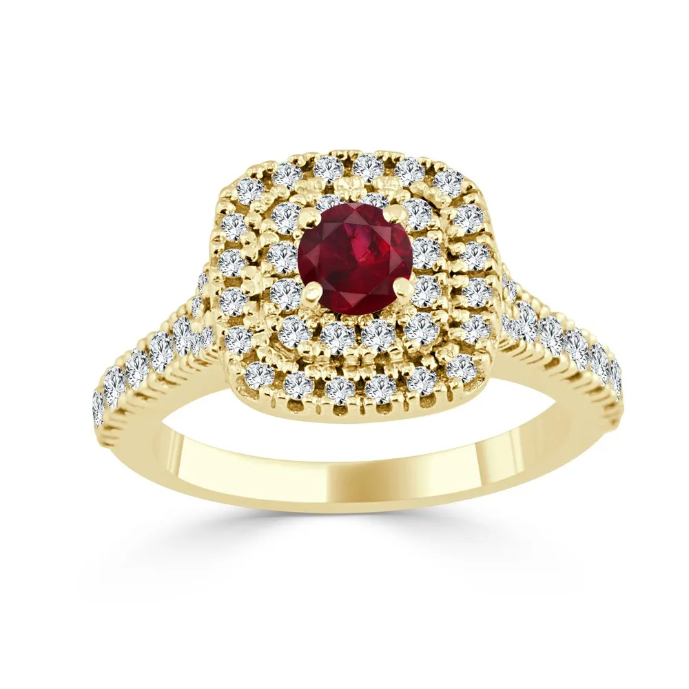 Auriya 14k Gold 2/5ct Ruby and 3/5ct TDW Round Diamond Double Halo Engagement Ring sold by Zulily product image thumbnail 2