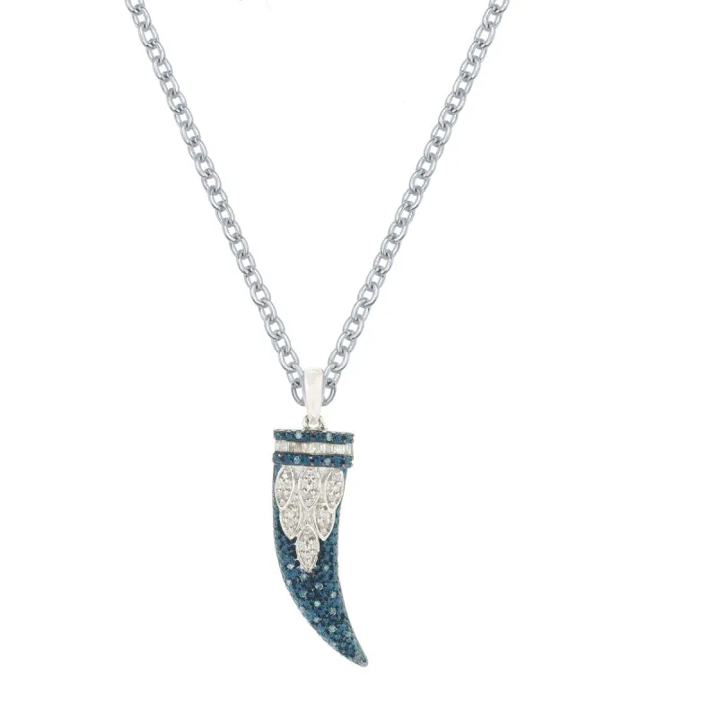 Sterling Silver Natural Blue and White Diamond Horn Pendant sold by Zulily