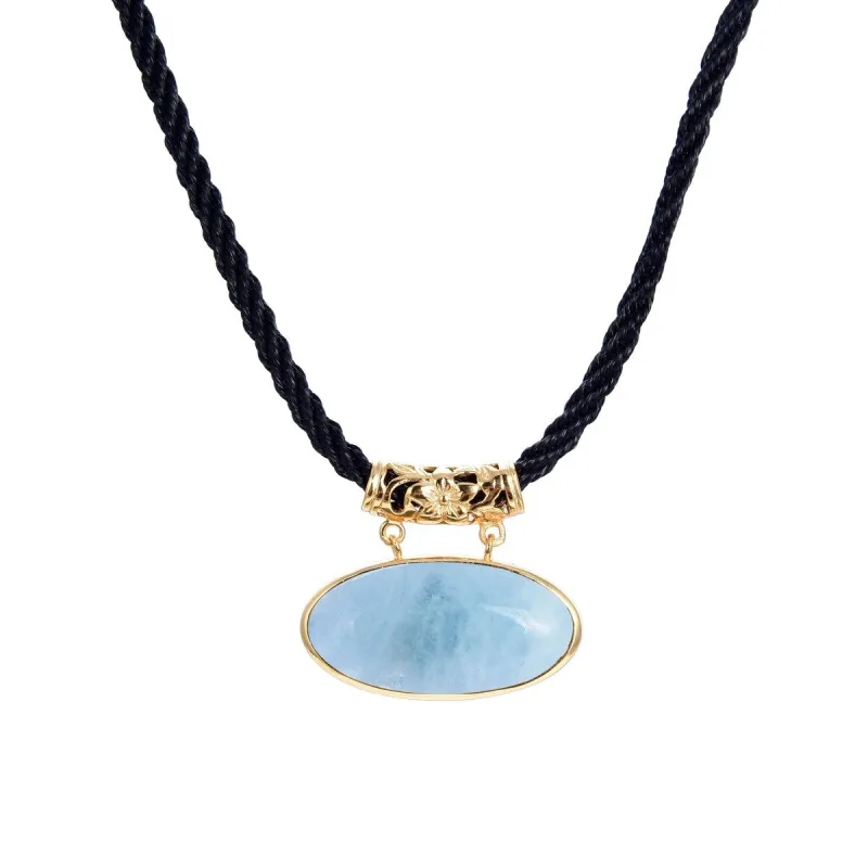 Gold Over Sterling Silver Aquamarine Pendant with 18" Black Cord and 2" Extension sold by Zulily