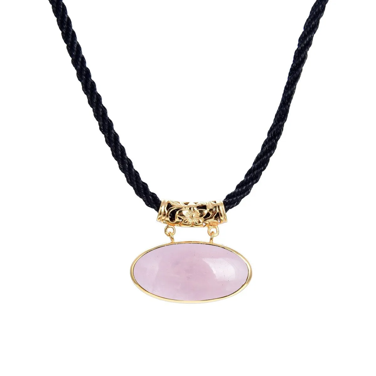 Gold Over Sterling Silver Rose Quartz Pendant with 18" Black Cord and 2" Extension sold by Zulily