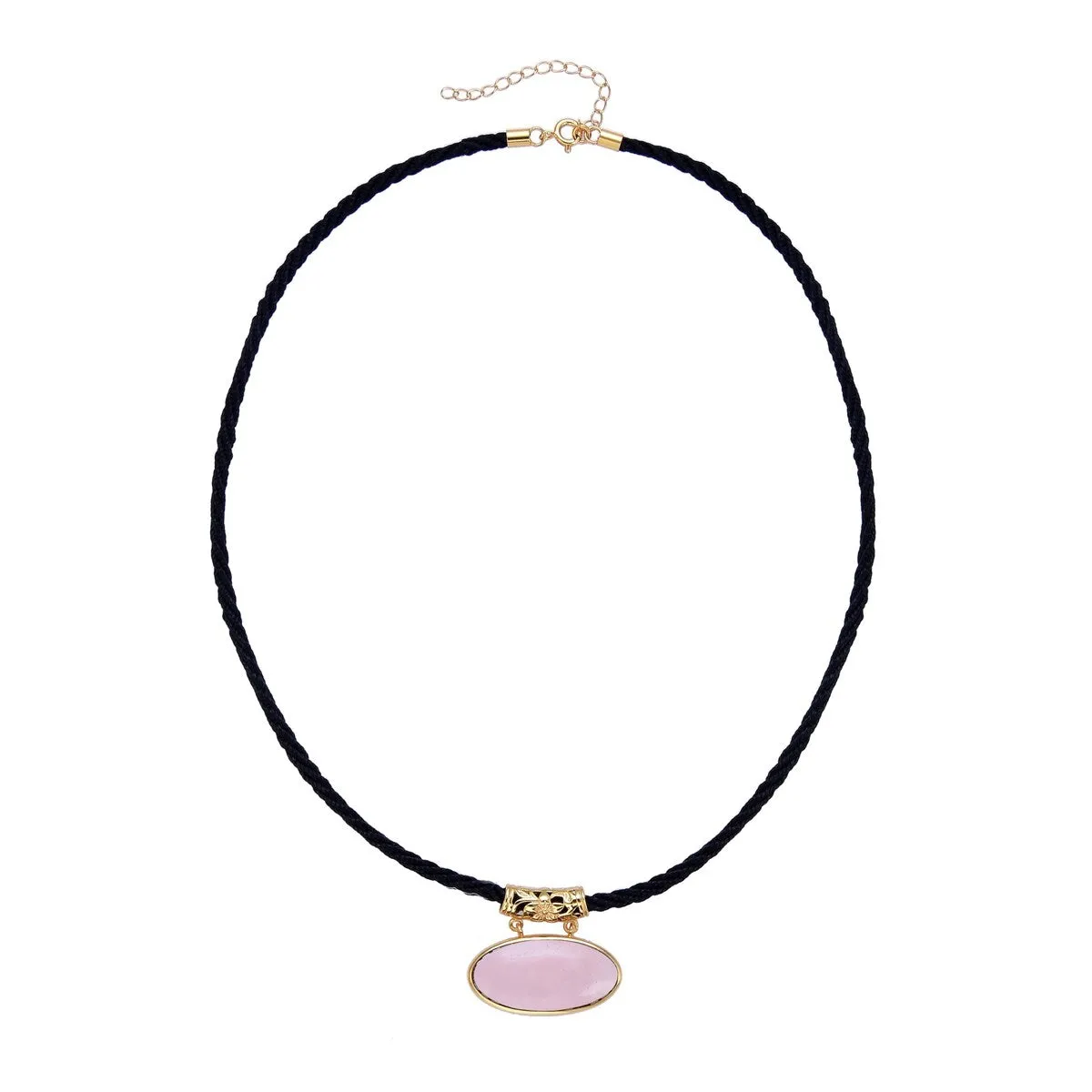 Gold Over Sterling Silver Rose Quartz Pendant with 18" Black Cord and 2" Extension sold by Zulily product image thumbnail 2
