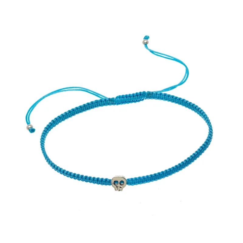 Blue Adjustable Bracelet With Sterling Silver Skull made by Zulily