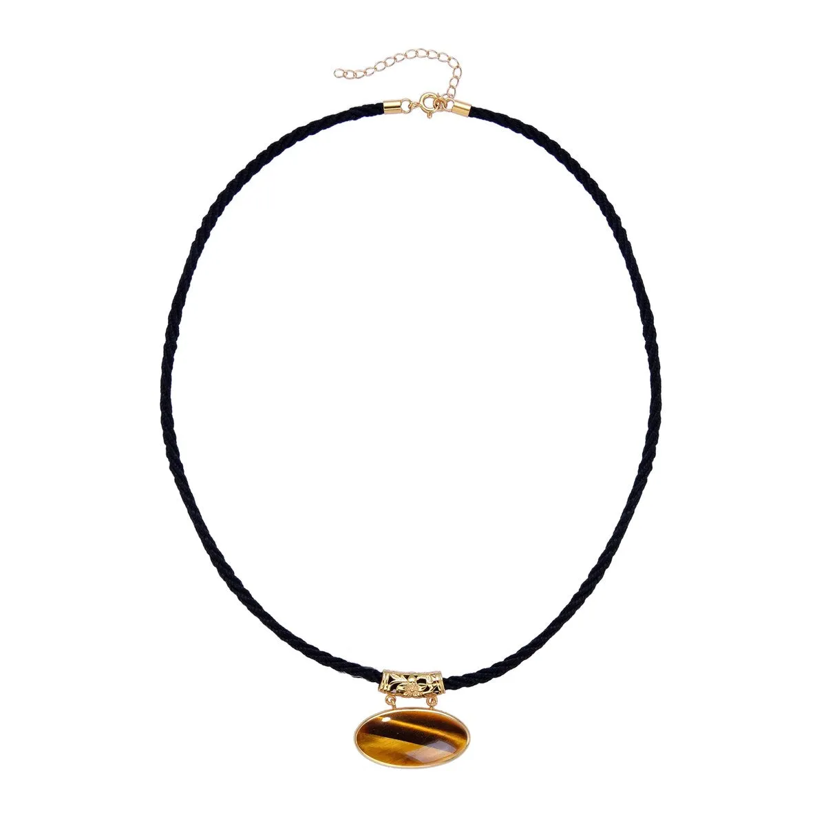 Gold Over Sterling Silver Tiger Eye Pendant with 18" Black Cord and 2" Extension sold by Zulily