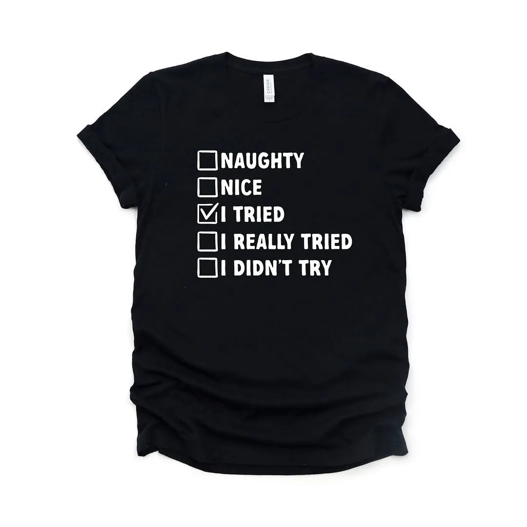 I Tried Nice List Short Sleeve Crewnneck Tee sold by Zulily product image thumbnail 2