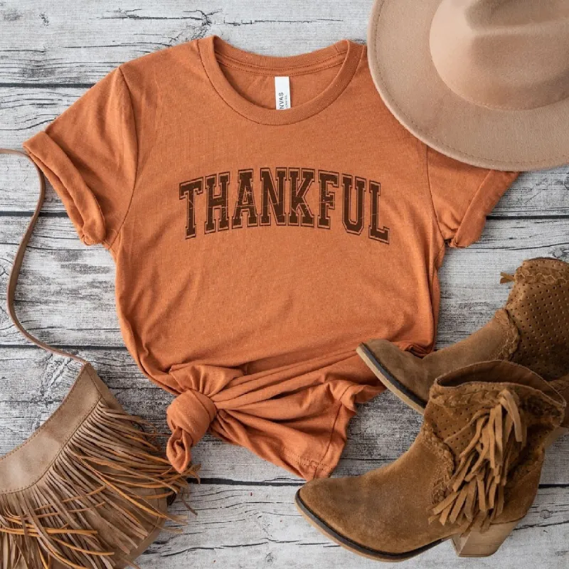 Thankful Varsity Short Sleeve Crewnneck Tee sold by Zulily
