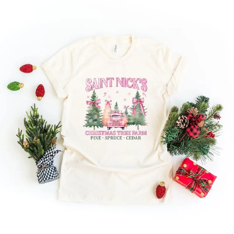 Coquette St. Nick's Tree Farm Short Sleeve Crewnneck Tee sold by Zulily